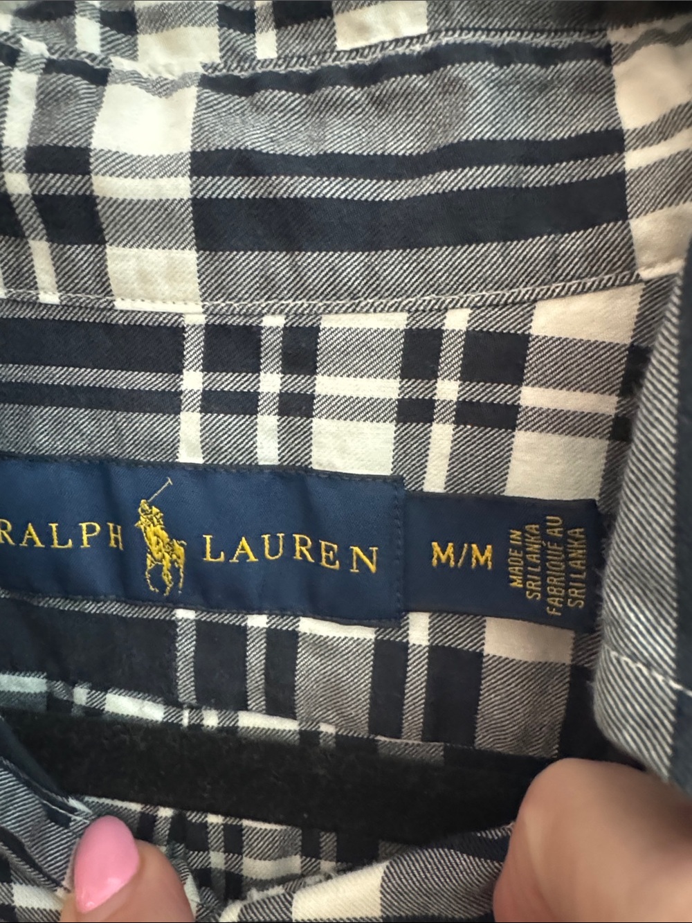 RALPH LAUREN Women’s Plaid Button Down Shirt Navy White Size Medium - Picture 3 of 4